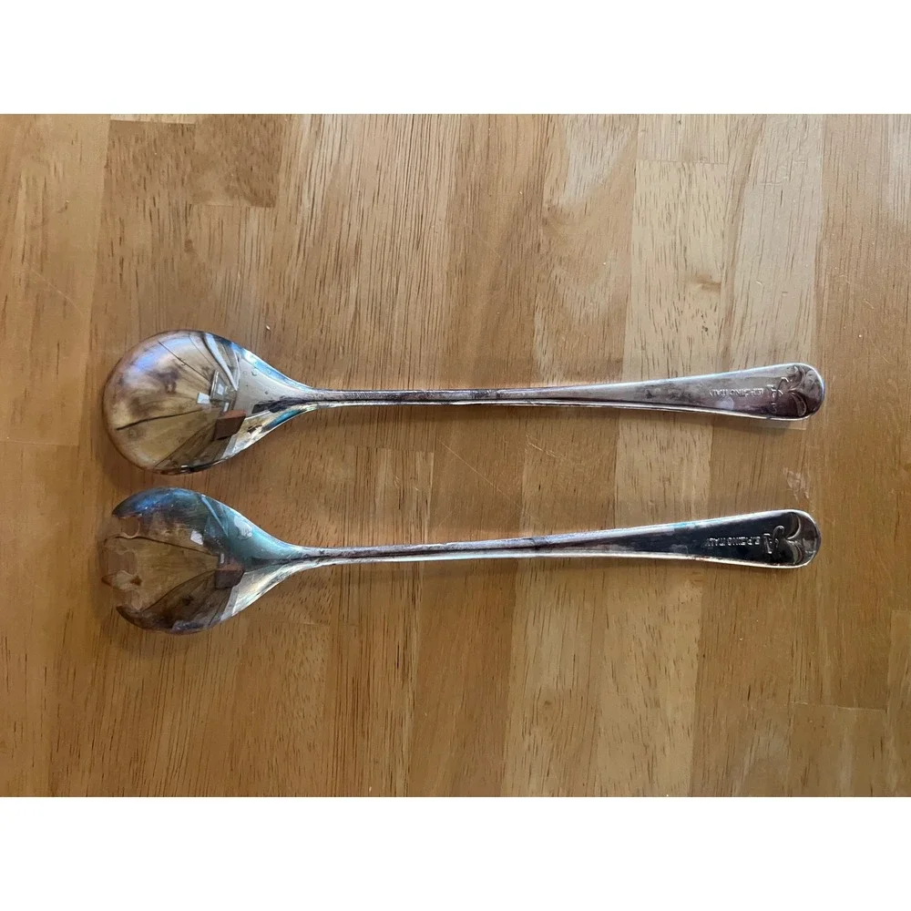 Vintage EP Zinc Italy Silver Plated‎ Salad Serving Set Spoon and Fork 2 Piece